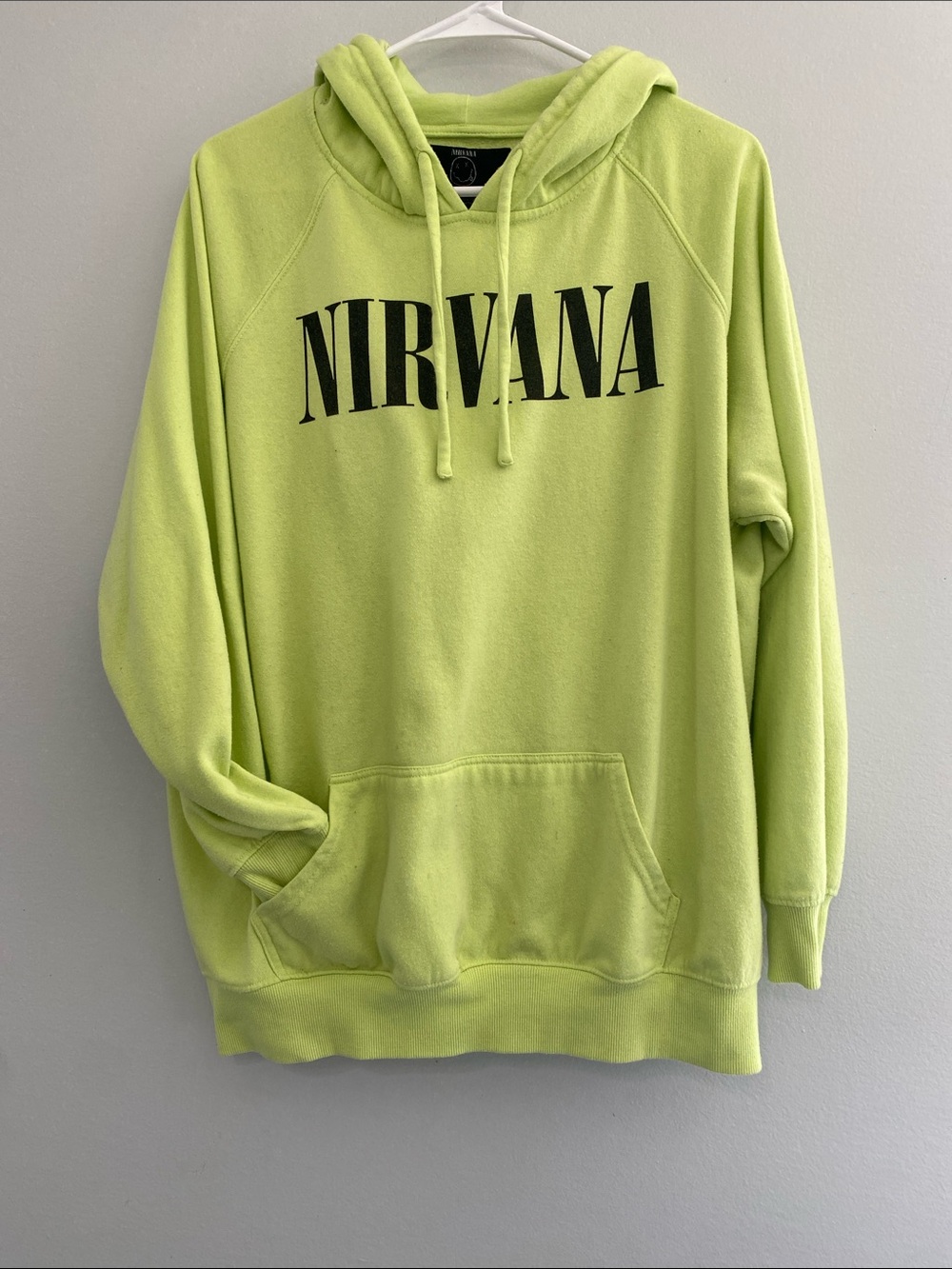 NIRVANA Gender Neutral Neon Lime Crewneck Hoodie with Black Logo